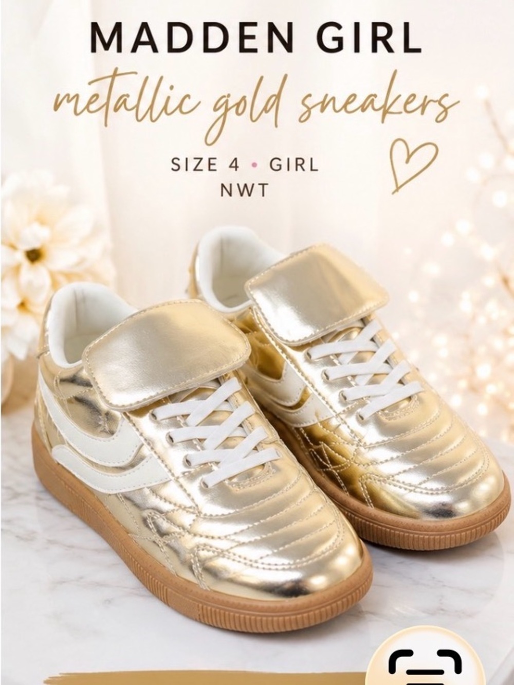 Madden Girl Girls Metallic Gold & White Velcro Sneakers